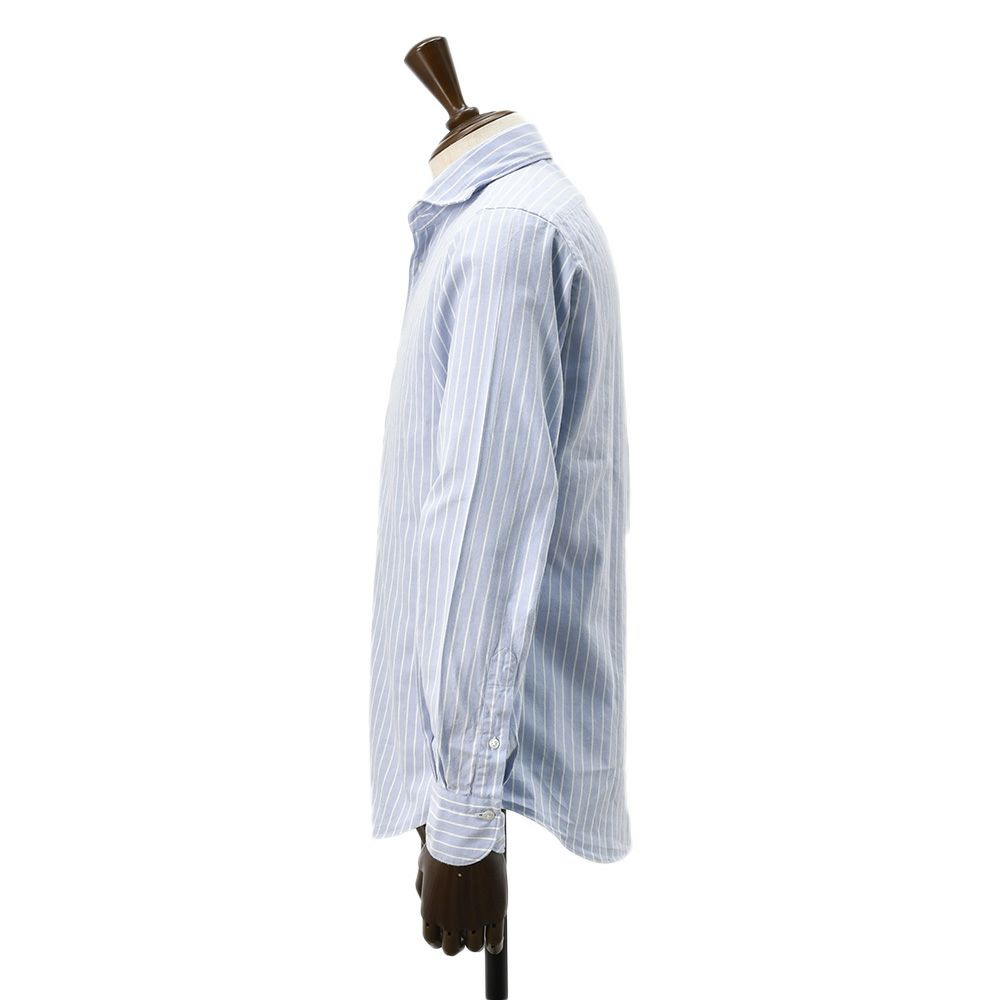 フィナモレFinamore長袖カジュアルシャツメンズSIMONEシモーネコットン生地サックスブルーストライプブランドロゴ入り貝釦製品洗いカッタウェイ襟国内正規品でらでら公式ブランド