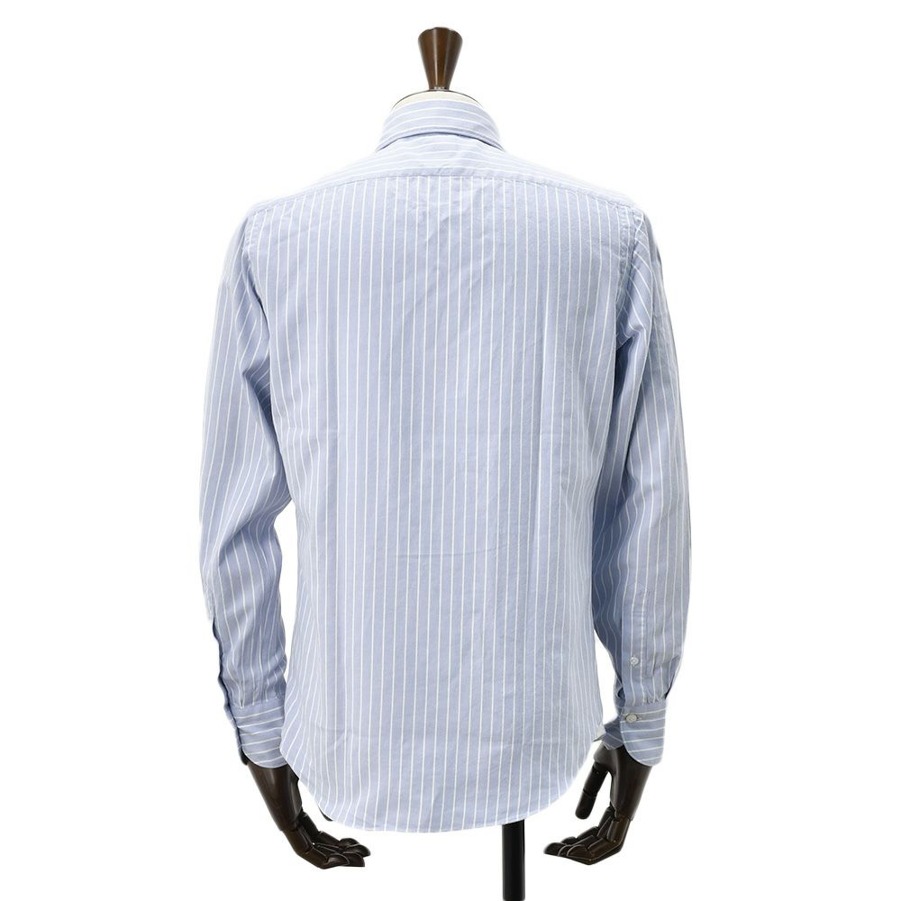 フィナモレFinamore長袖カジュアルシャツメンズSIMONEシモーネコットン生地サックスブルーストライプブランドロゴ入り貝釦製品洗いカッタウェイ襟国内正規品でらでら公式ブランド