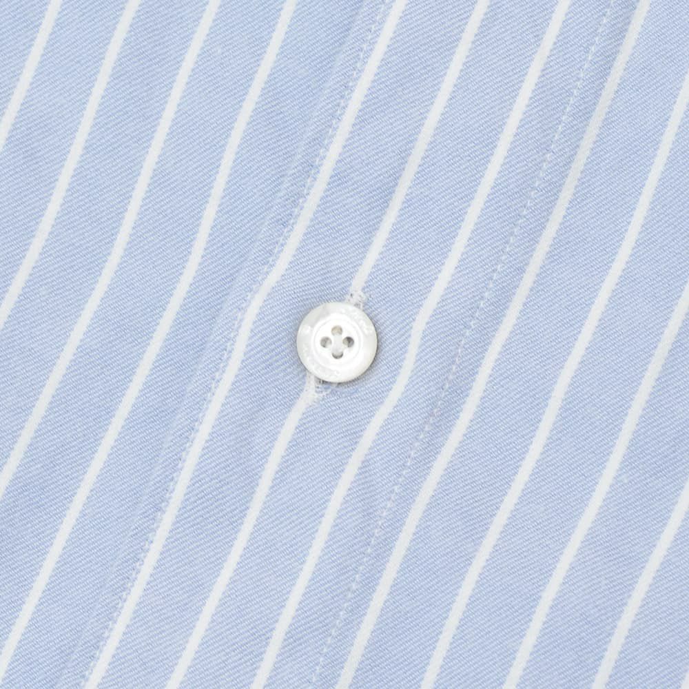 フィナモレFinamore長袖カジュアルシャツメンズSIMONEシモーネコットン生地サックスブルーストライプブランドロゴ入り貝釦製品洗いカッタウェイ襟国内正規品でらでら公式ブランド