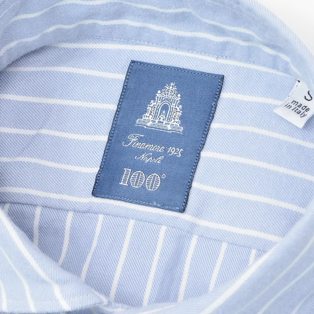 フィナモレFinamore長袖カジュアルシャツメンズSIMONEシモーネコットン生地サックスブルーストライプブランドロゴ入り貝釦製品洗いカッタウェイ襟国内正規品でらでら公式ブランド