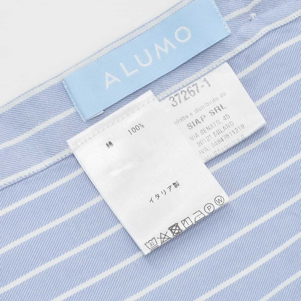 フィナモレFinamore長袖カジュアルシャツメンズSIMONEシモーネコットン生地サックスブルーストライプブランドロゴ入り貝釦製品洗いカッタウェイ襟国内正規品でらでら公式ブランド