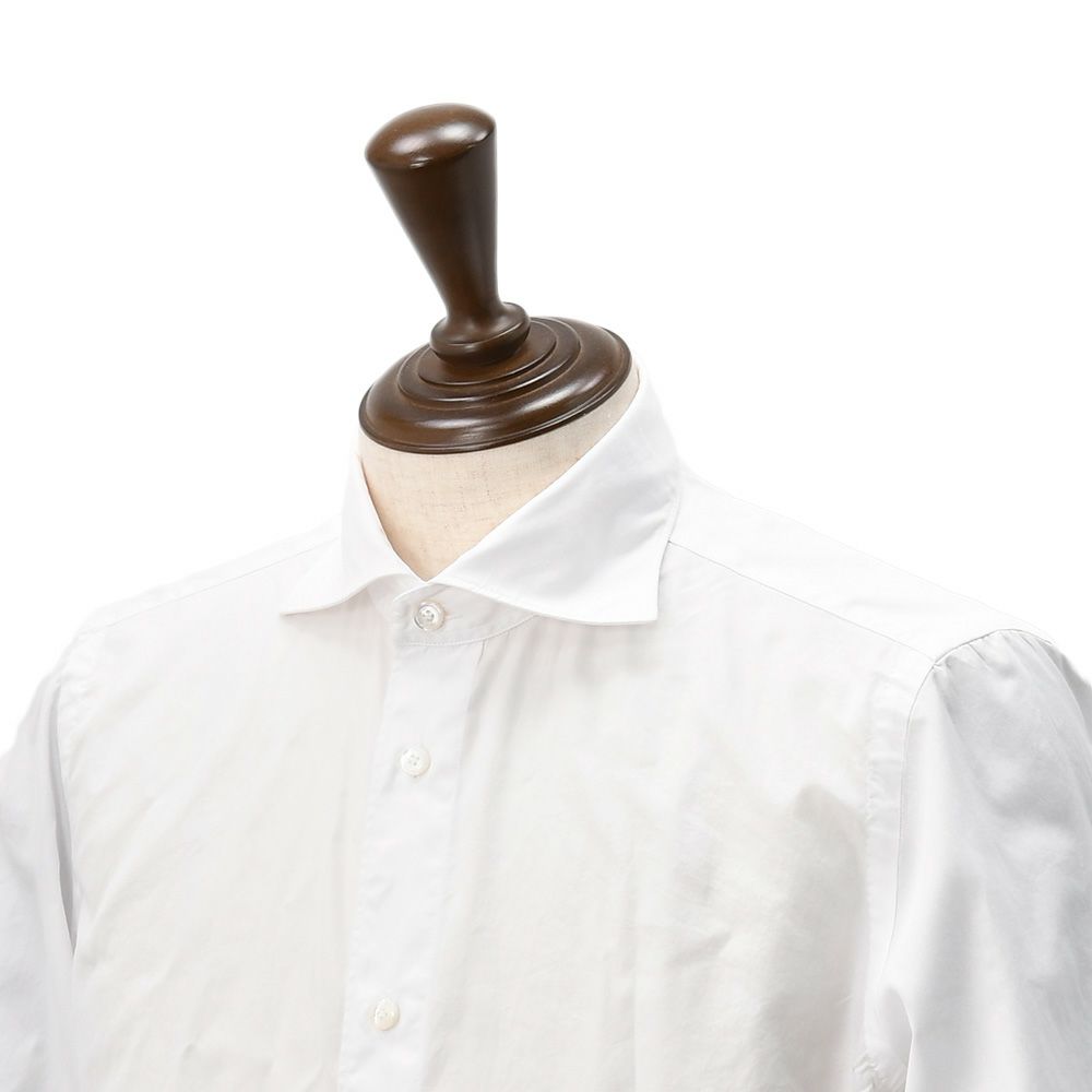 フィナモレFinamore長袖カジュアルシャツメンズSIMONEシモーネコットン生地ホワイト白ブランドロゴ入り貝釦製品洗いカッタウェイ襟国内正規品でらでら公式ブランド