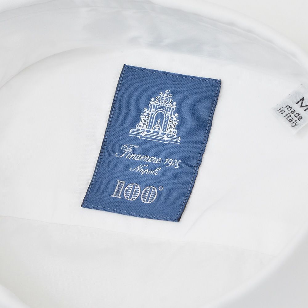 フィナモレFinamore長袖カジュアルシャツメンズSIMONEシモーネコットン生地ホワイト白ブランドロゴ入り貝釦製品洗いカッタウェイ襟国内正規品でらでら公式ブランド