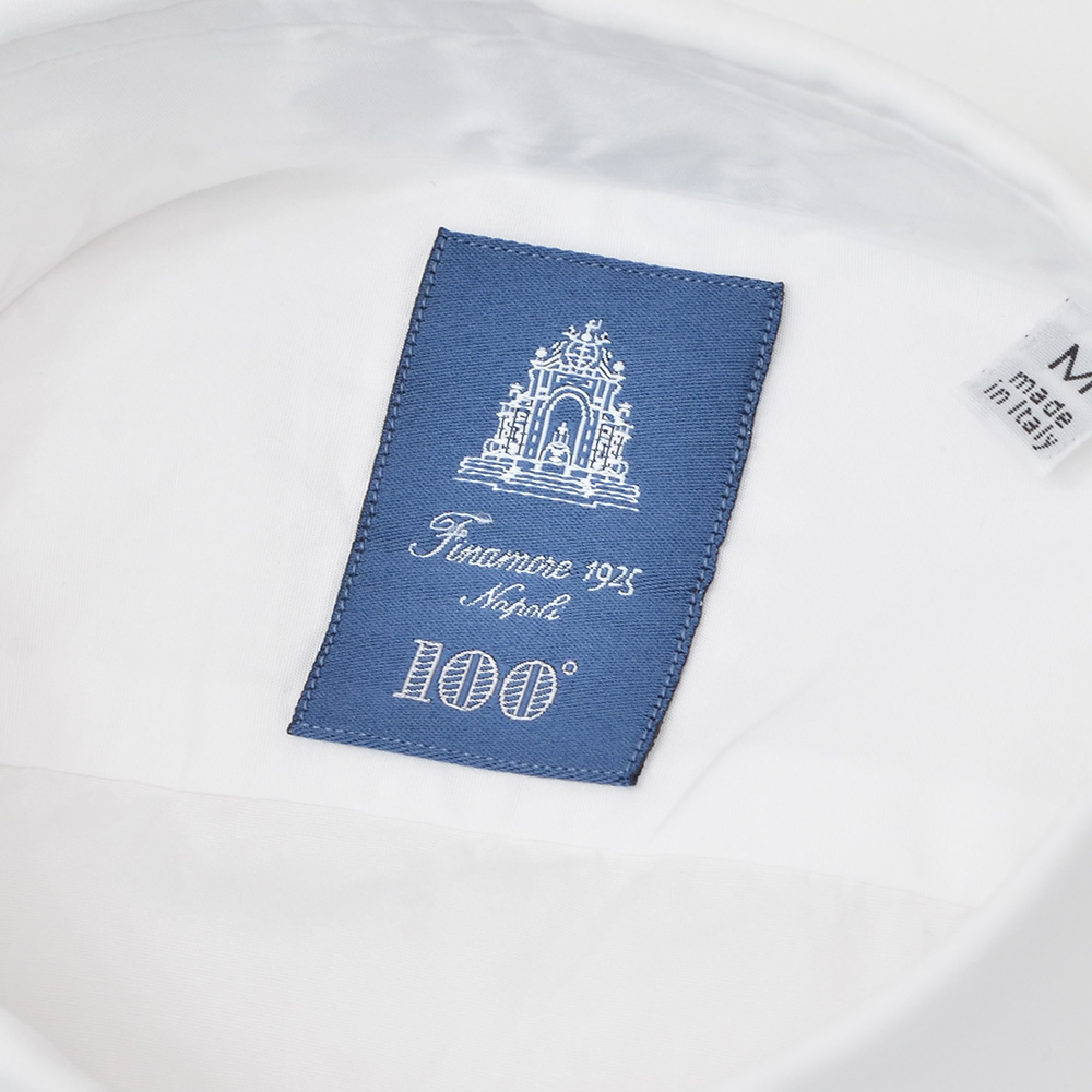 フィナモレFinamore長袖カジュアルシャツメンズSIMONEシモーネコットン生地ホワイト白ブランドロゴ入り貝釦製品洗いカッタウェイ襟国内正規品でらでら公式ブランド