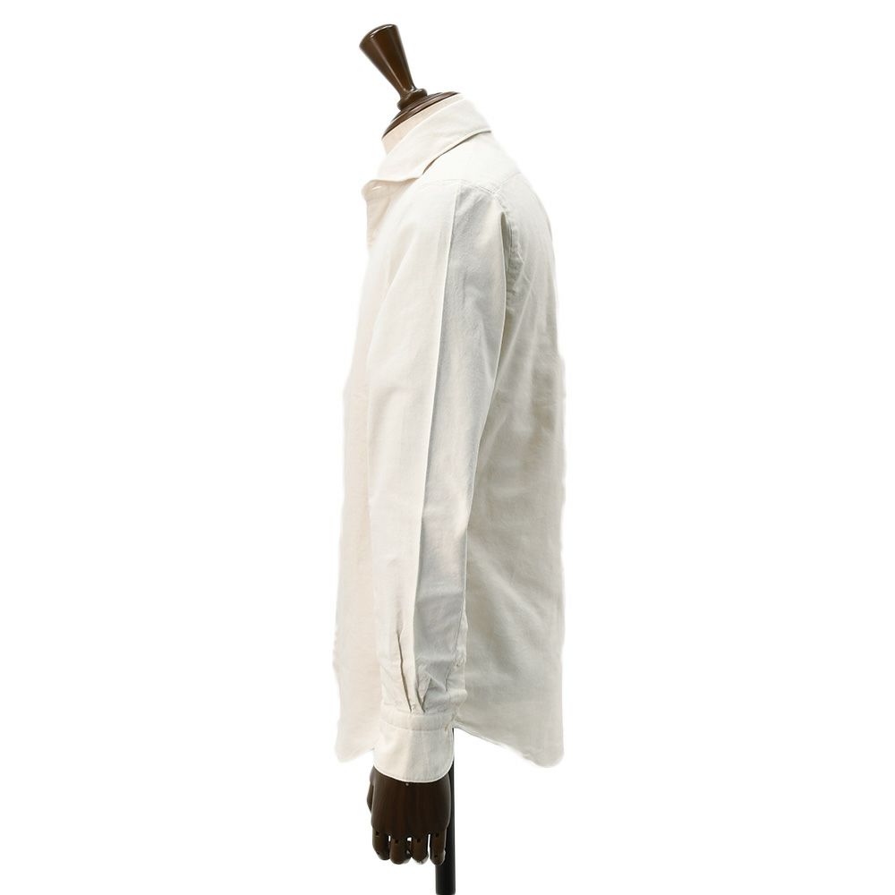 フィナモレFinamore長袖カジュアルシャツメンズSIMONEシモーネコットン生地オフホワイトベージュブランドロゴ入り貝釦製品洗いカッタウェイ襟国内正規品でらでら公式ブランド