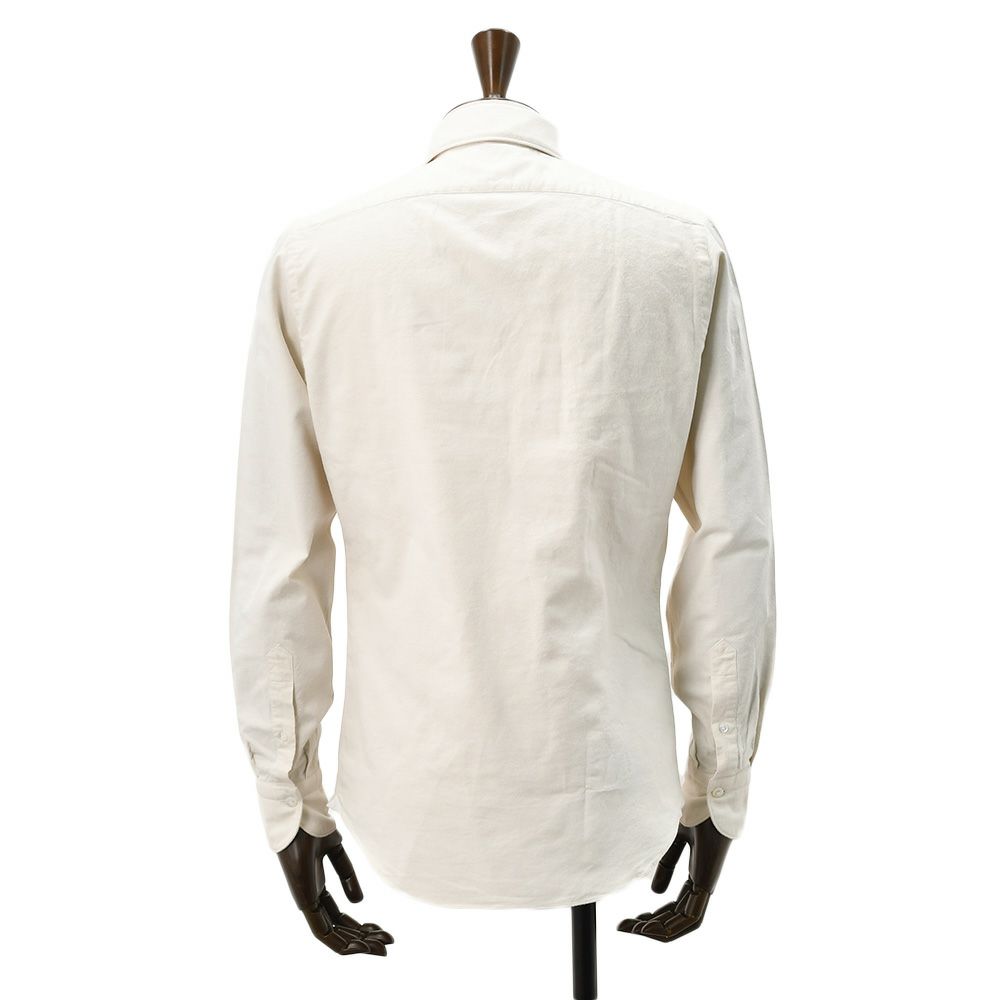 フィナモレFinamore長袖カジュアルシャツメンズSIMONEシモーネコットン生地オフホワイトベージュブランドロゴ入り貝釦製品洗いカッタウェイ襟国内正規品でらでら公式ブランド