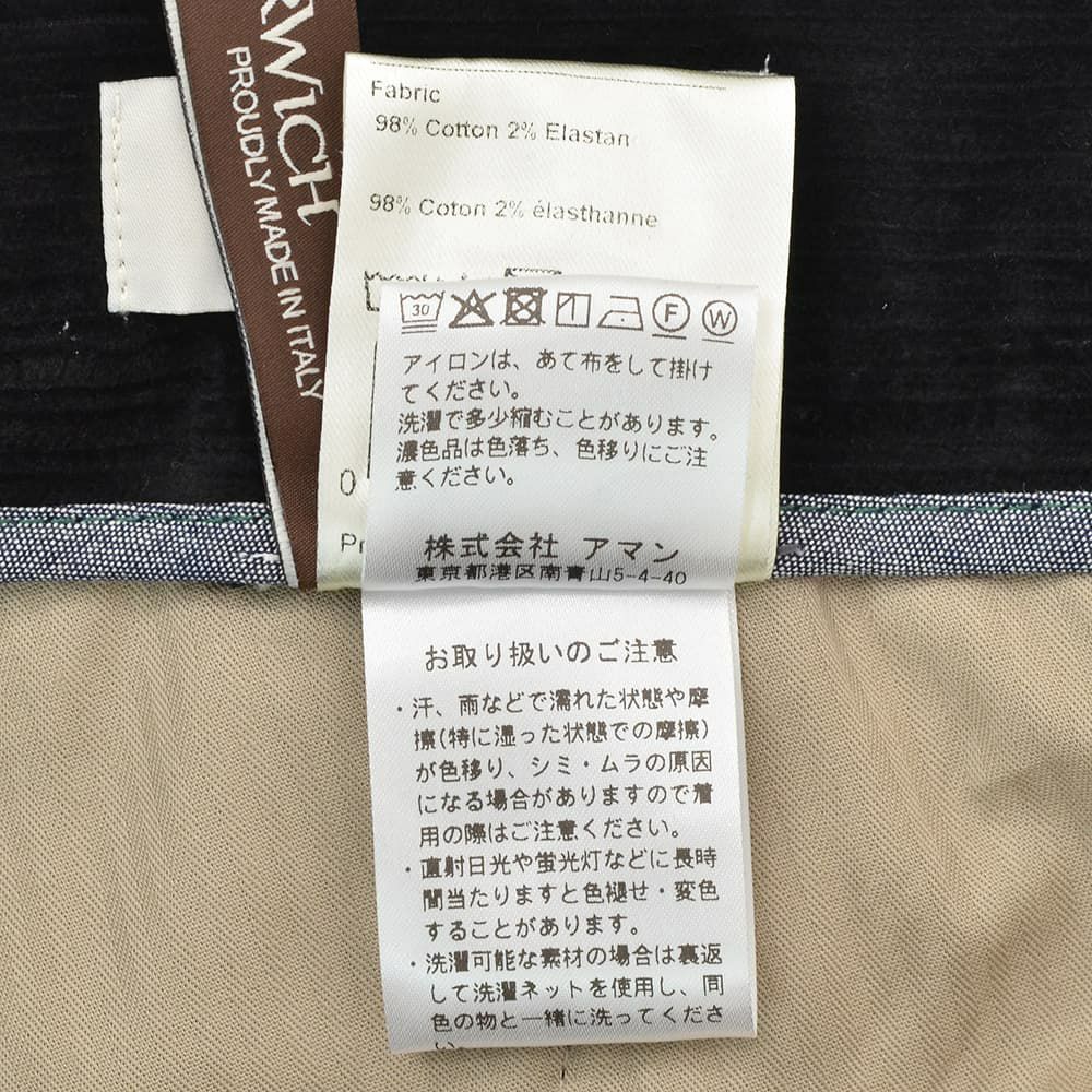 ベルウィッチBERWICHチノスラックスメンズコーデュロイパンツスコッチSCOTCHコットンブラック黒ワイドシルエットサイドアジャスター調節国内正規品でらでら公式ブランド