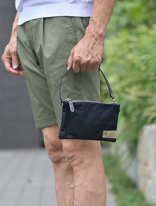 フェリージFelisiマルチケース男女兼用739/2/DSシルキーナイロンネイビー紺レザーストラップ付きコンパクトポーチファスナー開閉式国内正規品でらでら公式ブランド