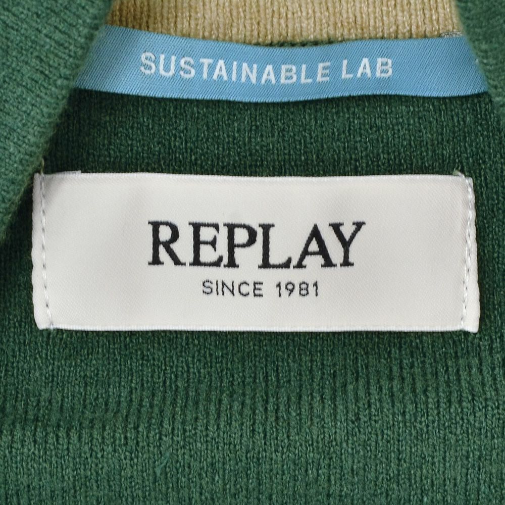 リプレイREPLAYニットブルゾンメンズアウターアクリルポリウレタングリーン緑リブ襟国内正規品でらでら公式ブランド