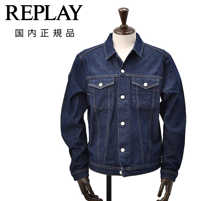 リプレイREPLAYデニムジャケットメンズGジャンブルゾンコットンポリウレタンサスティナブルインディゴ紺国内正規品でらでら公式ブランド