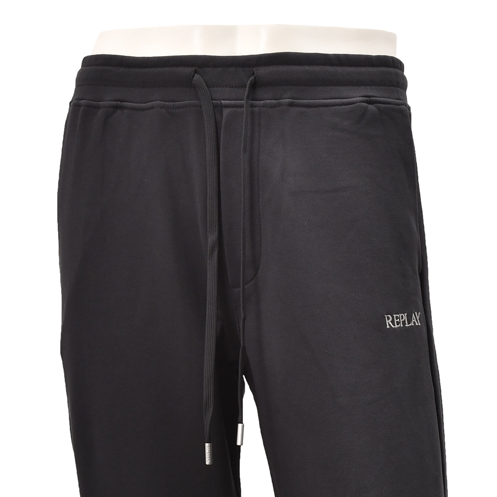 リプレイREPLAYジョガーパンツメンズスポーツジムジャージコットンブラック黒裾リブ国内正規品でらでら公式ブランド