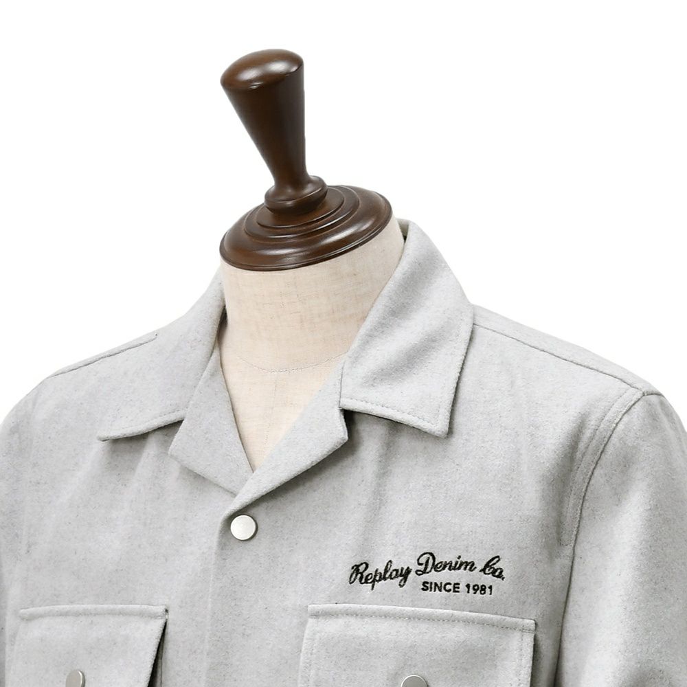 リプレイREPLAYブルゾンメンズカジュアルアウターポリエステルウールライトグレーグレージュサスティナブル国内正規品でらでら公式ブランド