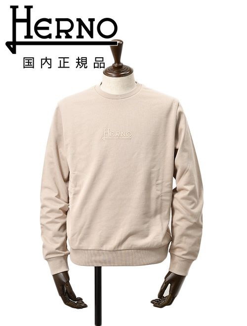 ヘルノリゾートHERNORESORT長袖トレーナーメンズスウェットシャツJG00049URコットンベージュロゴプレート国内正規品でらでら公式ブランド
