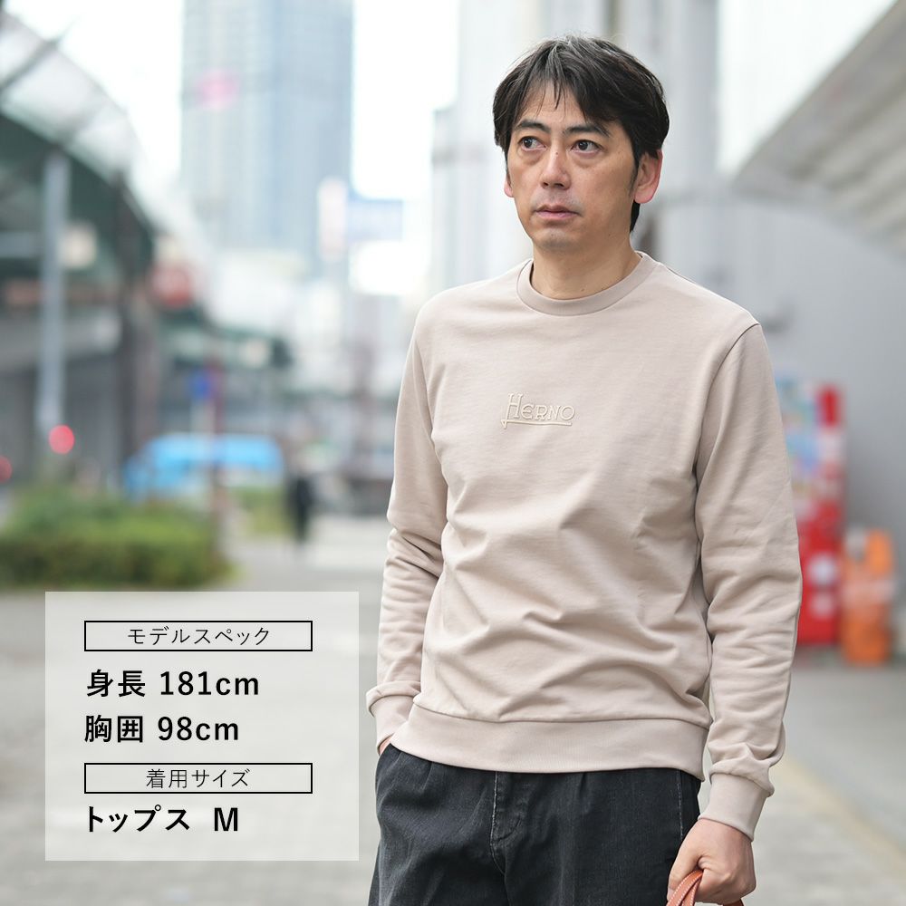 ヘルノリゾートHERNORESORT長袖トレーナーメンズスウェットシャツJG00049URコットンベージュロゴプレート国内正規品でらでら公式ブランド