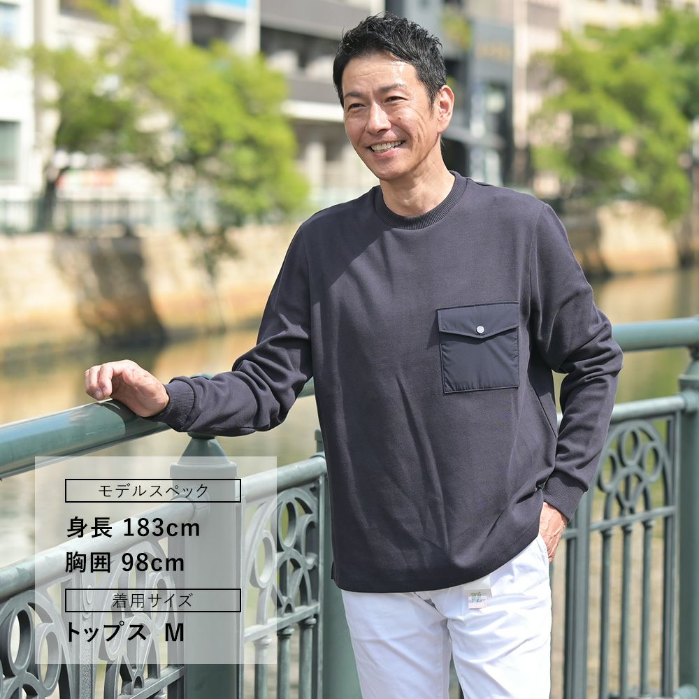 ヘルノリゾートHERNORESORT長袖トレーナーメンズスウェットシャツJG00041URコットンネイビー紺クルーネックロゴプレート胸ポケット国内正規品でらでら公式ブランド