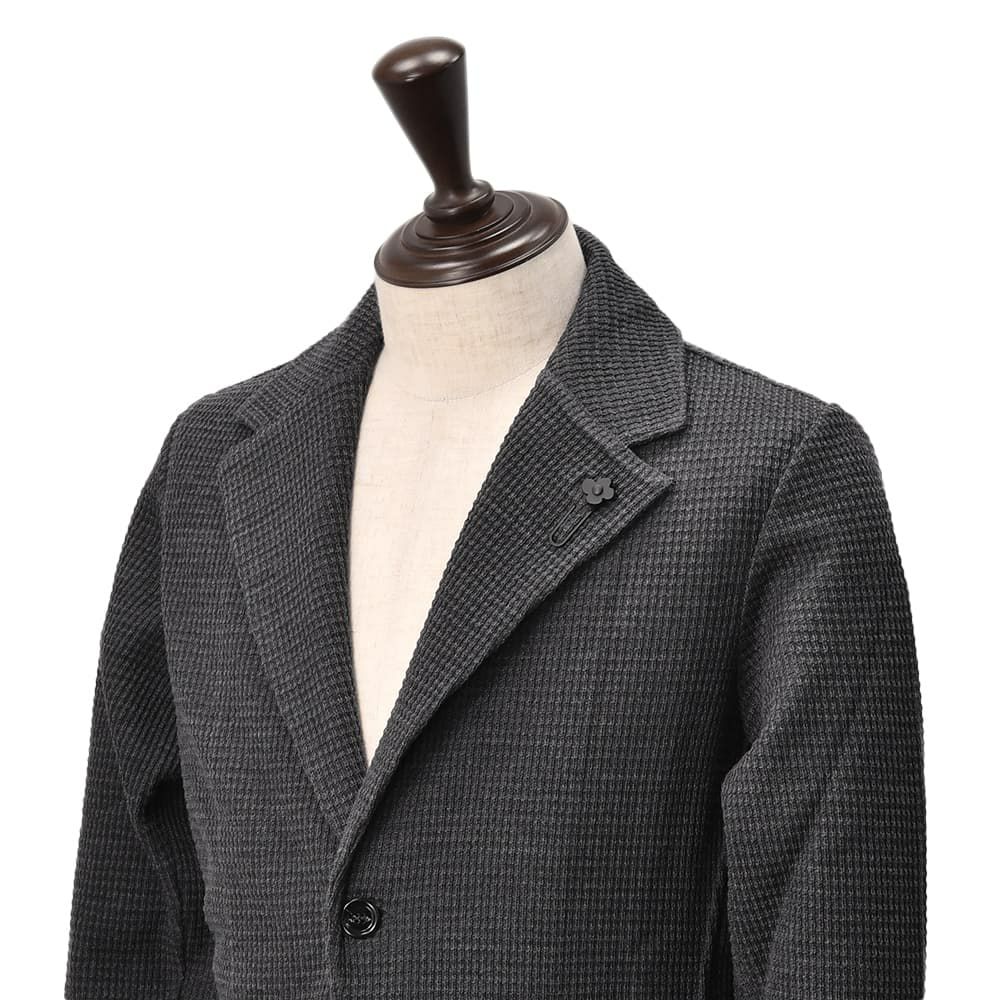 ラルディーニLARDINIニットジャケットメンズ2つ釦シングルフロントALJM56ウール100%チャコールグレーカーディガンブート二エール付国内正規品でらでら公式ブランド
