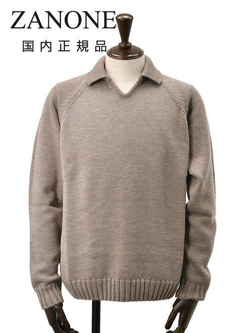 ○★新品未使用　ZANONE　ローゲージ　スキッパーニット POLO MC　52 ZANONE（ザノーネ）ローゲージリネンコットンソリッドS/S