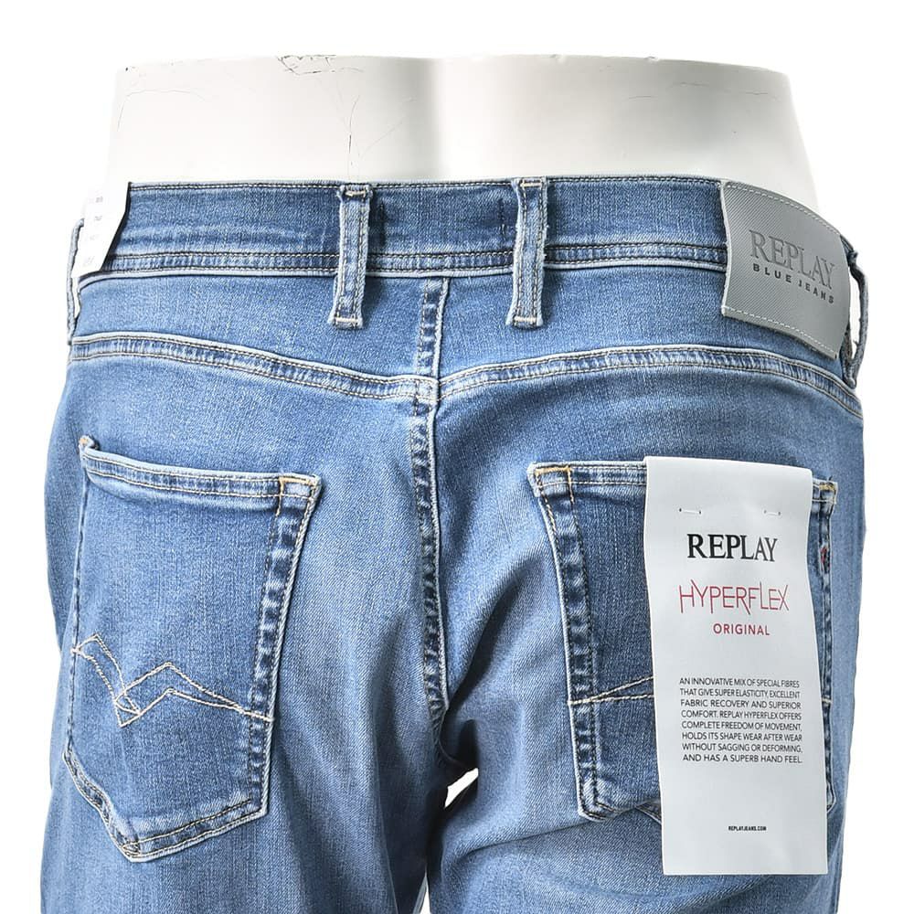 リプレイREPLAYデニムジーンズメンズGROVERグローバーモデルHyperflexシリーズコットンストレッチブルーウォッシュレギュラーテーパードシルエットミドルオンス国内正規品でらでら公式ブランド
