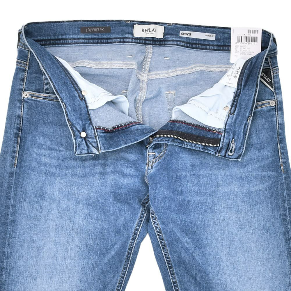 リプレイREPLAYデニムジーンズメンズGROVERグローバーモデルHyperflexシリーズコットンストレッチブルーウォッシュレギュラーテーパードシルエットミドルオンス国内正規品でらでら公式ブランド