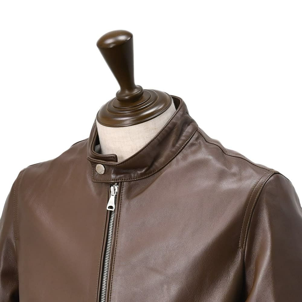 エンメティEMMETIシングルライダースジャケットメンズレザーブルゾンJURIユリスペシャルラムナッパレザーブラウン茶ショート丈数量限定国内正規品でらでら公式ブランド