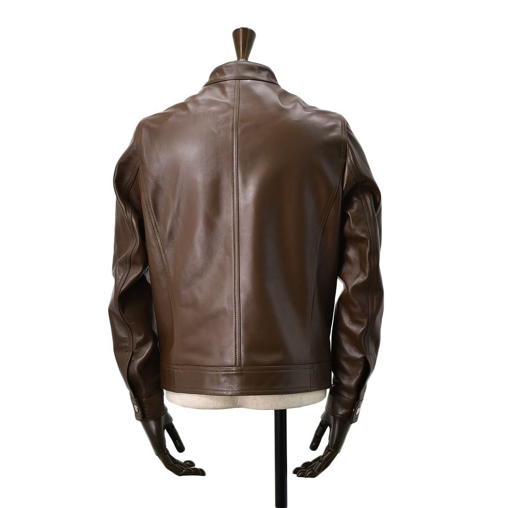 エンメティEMMETIシングルライダースジャケットメンズレザーブルゾンJURIユリスペシャルラムナッパレザーブラウン茶ショート丈数量限定国内正規品でらでら公式ブランド