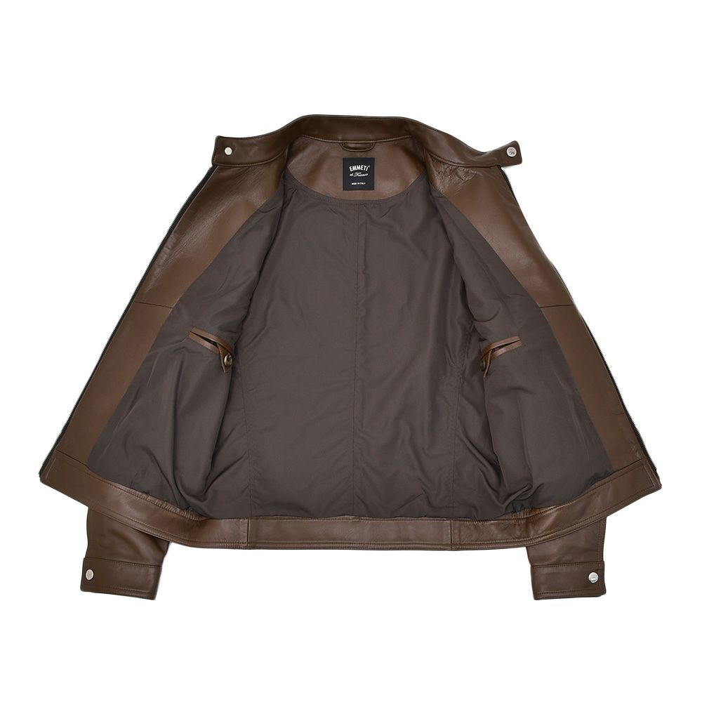 エンメティEMMETIシングルライダースジャケットメンズレザーブルゾンJURIユリスペシャルラムナッパレザーブラウン茶ショート丈数量限定国内正規品でらでら公式ブランド