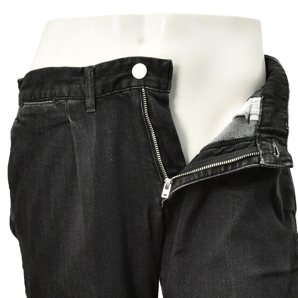 レッドカードトーキョーREDCARDTOKYOデニムスラックスメンズストレッチジーンズSlackスラック3者混生地ブラックユーズド1プリーツセンタークリーススリムテーパードでらでら公式ブランド