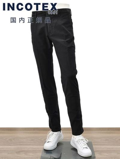 インコテックスINCOTEXSLACKSコットンパンツメンズチノスラックス100番ストレッチツイルブラック黒ノープリーツ製品染めスリムフィット刺繍ブランドロゴ国内正規品でらでら公式ブランド