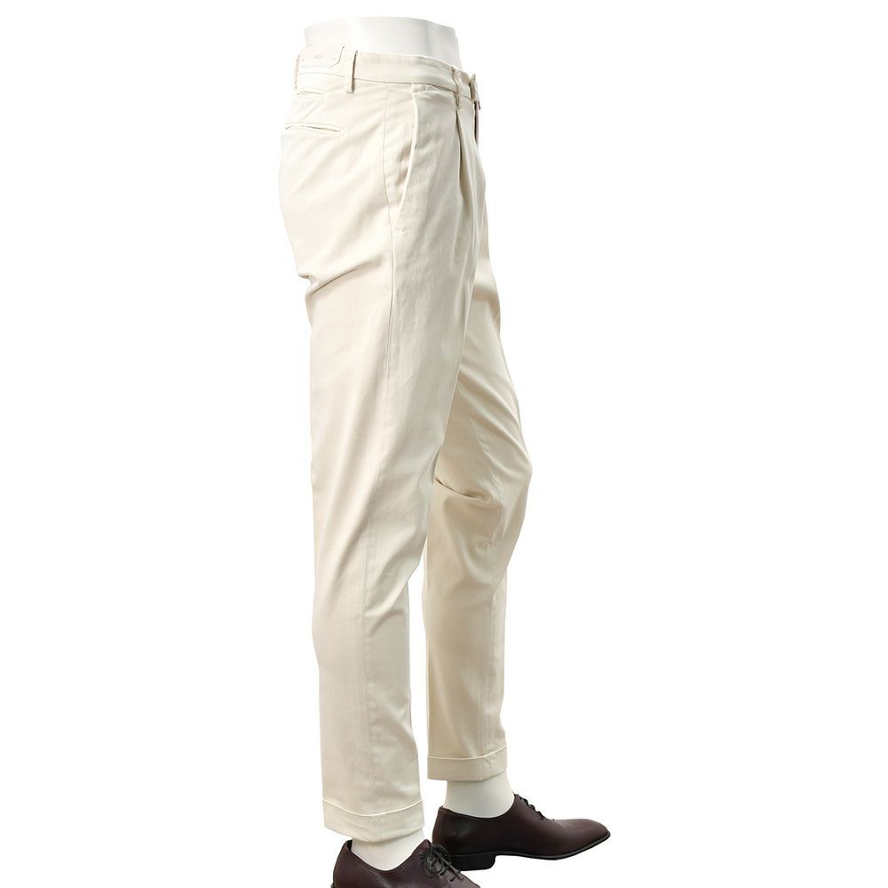 ブリリアBRIGLIA1949モールスキンパンツメンズコットンスラックスBG07モデルアイボリー白1プリーツテーパードシルエットガーメントダイ3点留めフロント国内正規品でらでら公式ブランド