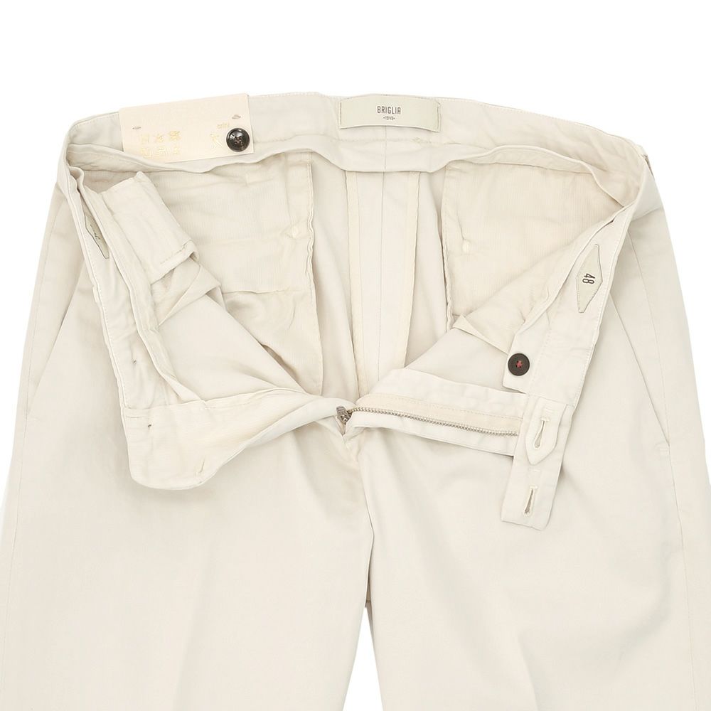 ブリリアBRIGLIA1949モールスキンパンツメンズコットンスラックスBG07モデルアイボリー白1プリーツテーパードシルエットガーメントダイ3点留めフロント国内正規品でらでら公式ブランド