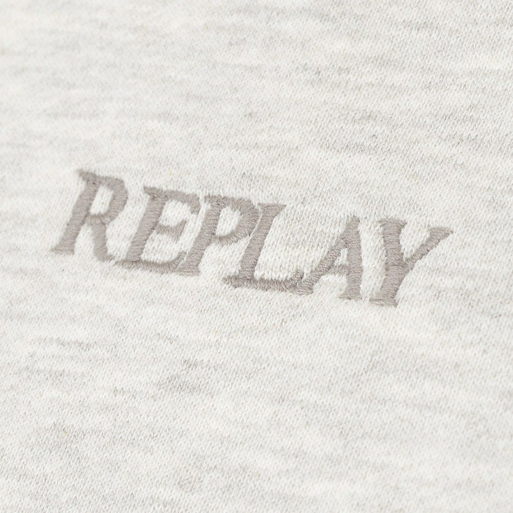 リプレイREPLAYプルオーバーパーカーメンズフーディースウェットシャツコットンテリー素材ライトグレーブランドロゴ刺繍裏パイルドローコード付き国内正規品でらでら公式ブランド