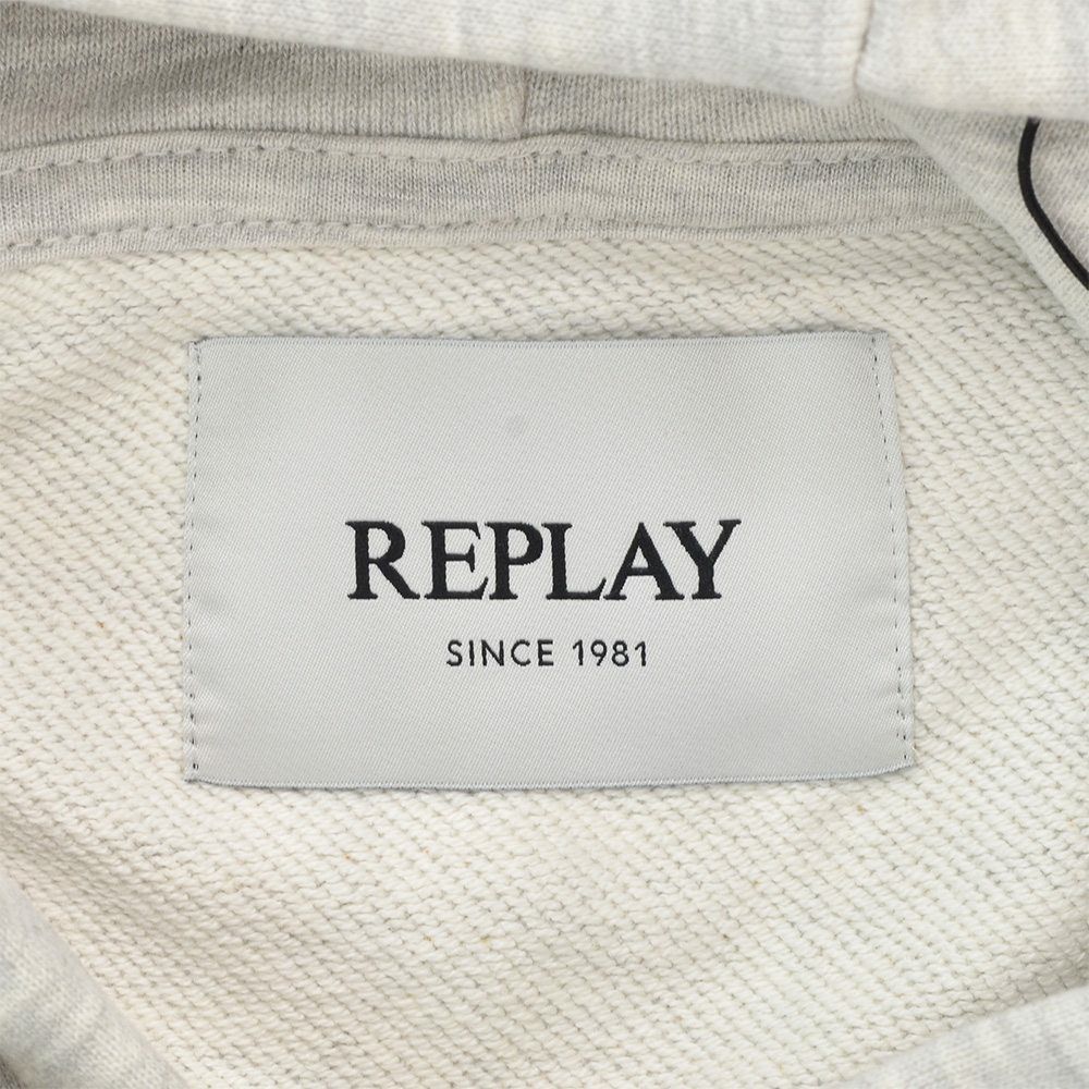 リプレイREPLAYプルオーバーパーカーメンズフーディースウェットシャツコットンテリー素材ライトグレーブランドロゴ刺繍裏パイルドローコード付き国内正規品でらでら公式ブランド