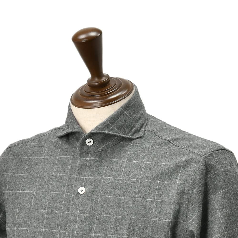 ジャンネットGIANNETTO長袖シャツメンズフランネルコットン100%グレー×ホワイト格子柄ヴィンチフィットVINCIFITホリゾンタルカラー国内正規品でらでら公式ブランド