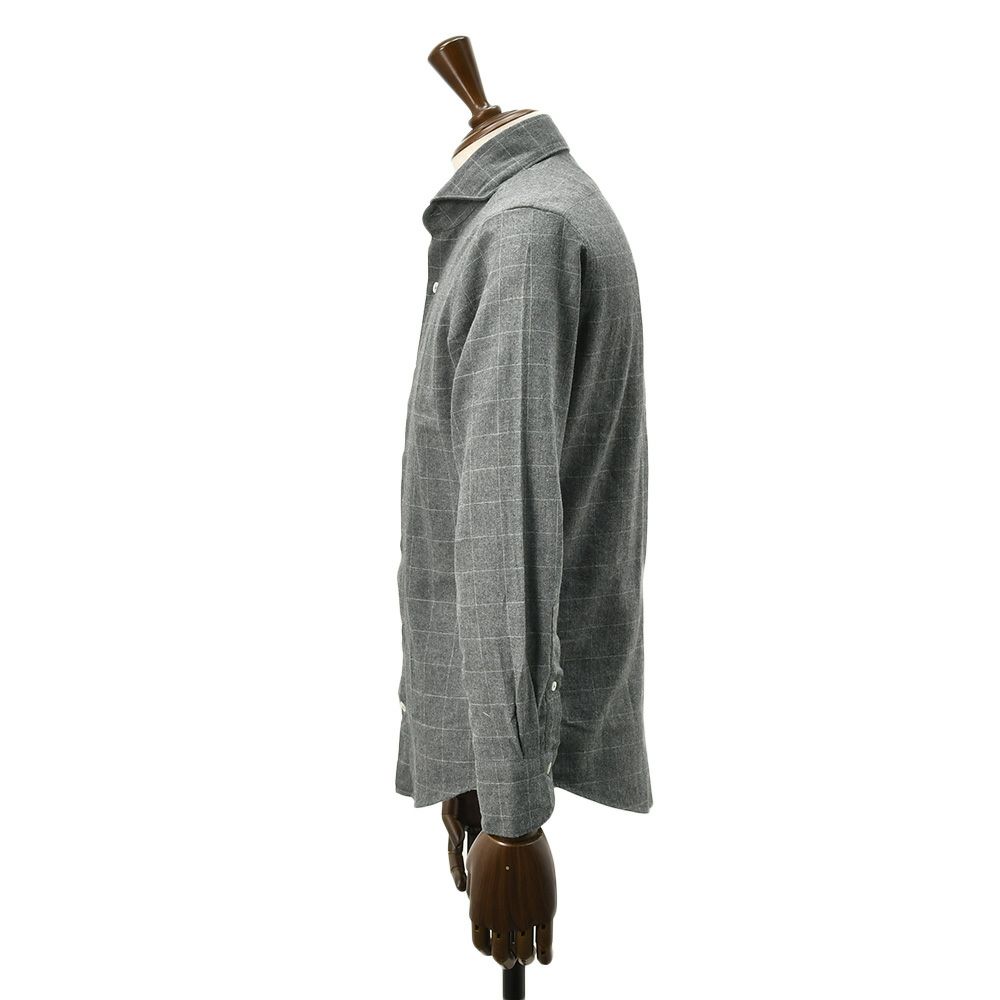 ジャンネットGIANNETTO長袖シャツメンズフランネルコットン100%グレー×ホワイト格子柄ヴィンチフィットVINCIFITホリゾンタルカラー国内正規品でらでら公式ブランド