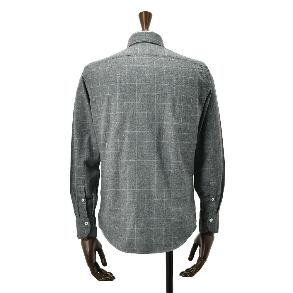 ジャンネットGIANNETTO長袖シャツメンズフランネルコットン100%グレー×ホワイト格子柄ヴィンチフィットVINCIFITホリゾンタルカラー国内正規品でらでら公式ブランド