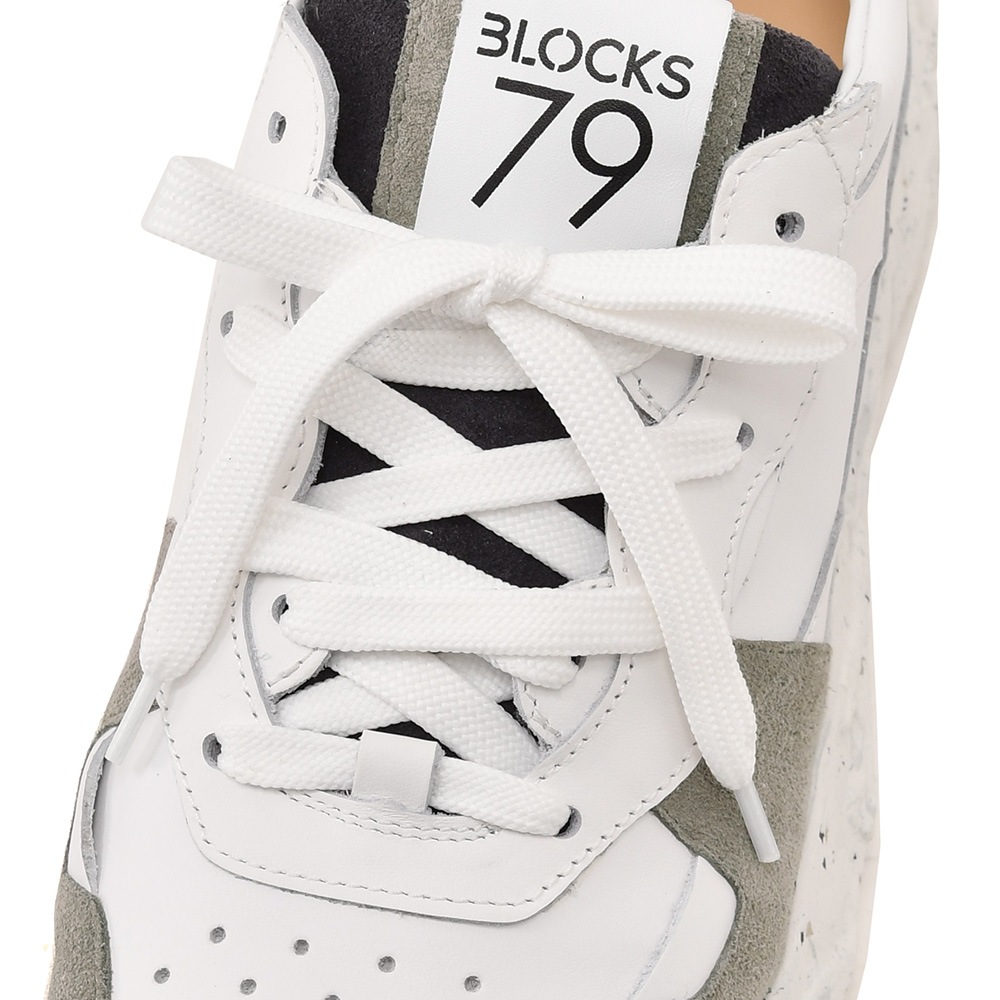 ブロックス79BLOCKS79レザースニーカーメンズレースアップシューズCOBIコビモデルスムース＆スエードコンビホワイト×グレーナンバリング風デザイン厚底ソール国内正規品でらでら公式ブランド