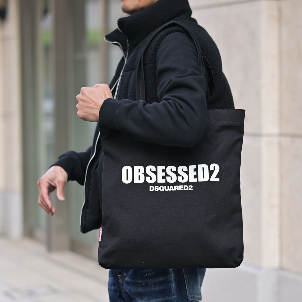 ディースクエアードDSQUARED2トートバッグ男女兼用S82SPM0096キャンバス生地ブラック黒OBSESSED2国内正規品でらでら公式ブランド