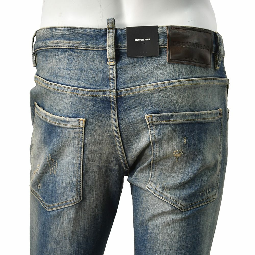 ディースクエアードDSQUARED2スリムテーパードデニムメンズコットンストレッチジーンズSKATERJEANスケータージーンヴィンテージブルー国内正規品でらでら公式ブランド