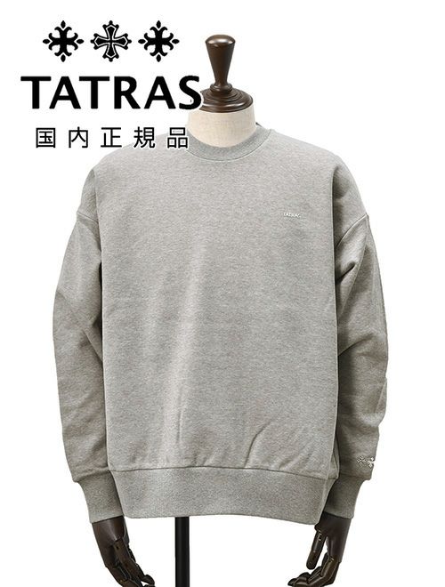 タトラスTATRAS長袖トレーナーメンズスウェットシャツフィダシオFIDASIOシルケットコットングレー左袖エンボスロゴ裏パイル仕様ドロップショルダーリラックスフィット国内正規品でらでら公式ブランド