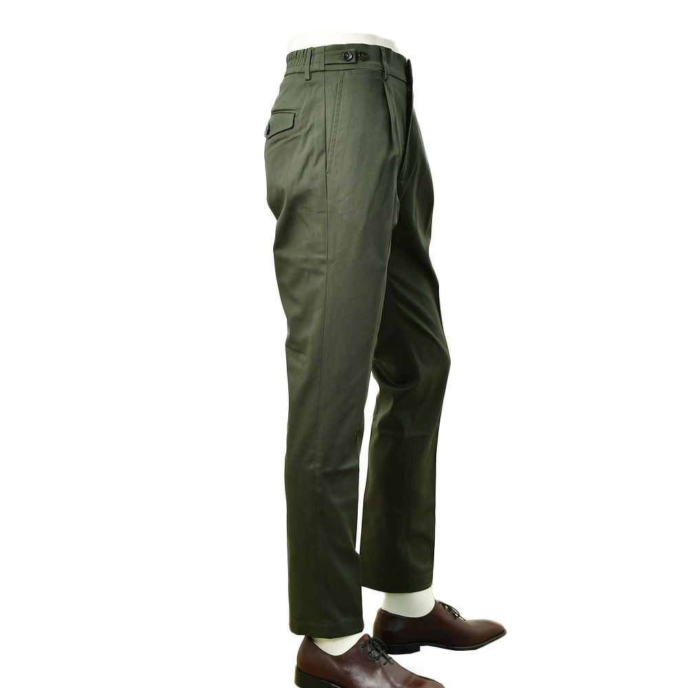 ベルウィッチBERWICHチノスラックスメンズベルトBERTOコットンパンツオリーブグリーン1プリーツシャーリング仕様サイドアジャスター釦国内正規品でらでら公式ブランド