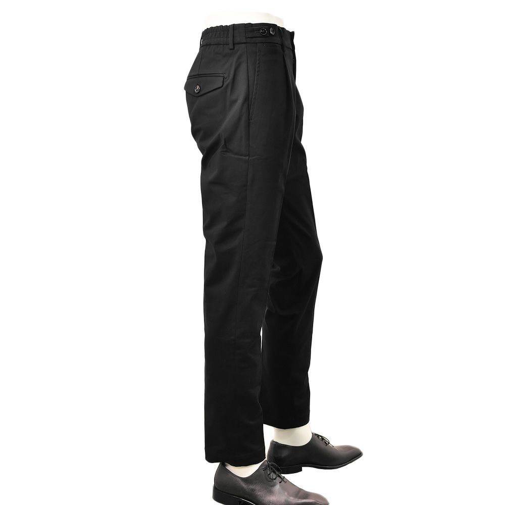 ベルウィッチBERWICHチノスラックスメンズベルトBERTOストレッチコットンパンツブラック黒1プリーツシャーリング仕様サイドアジャスター釦国内正規品でらでら公式ブランド