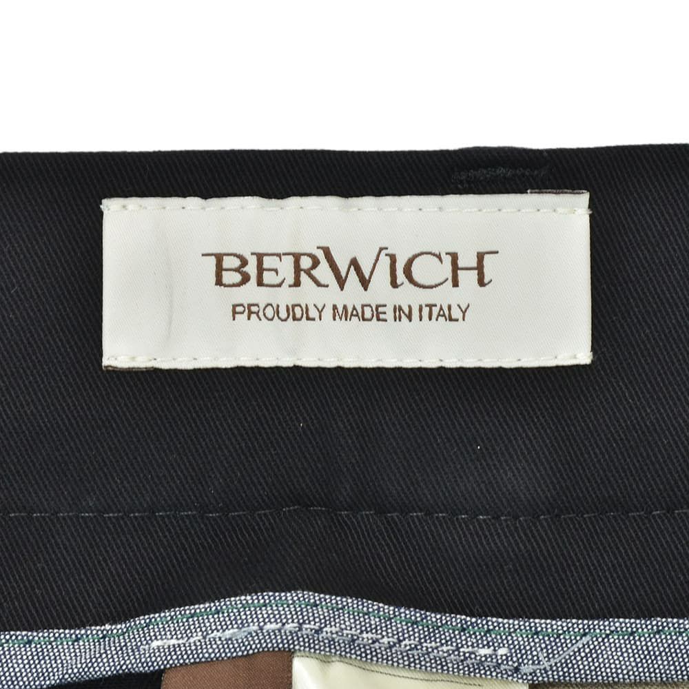 ベルウィッチBERWICHチノスラックスメンズベルトBERTOストレッチコットンパンツブラック黒1プリーツシャーリング仕様サイドアジャスター釦国内正規品でらでら公式ブランド