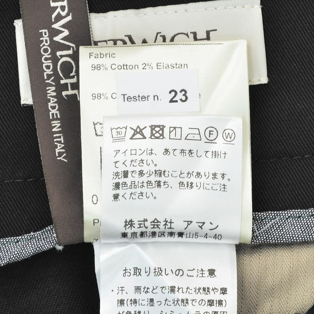 ベルウィッチBERWICHチノスラックスメンズベルトBERTOストレッチコットンパンツブラック黒1プリーツシャーリング仕様サイドアジャスター釦国内正規品でらでら公式ブランド