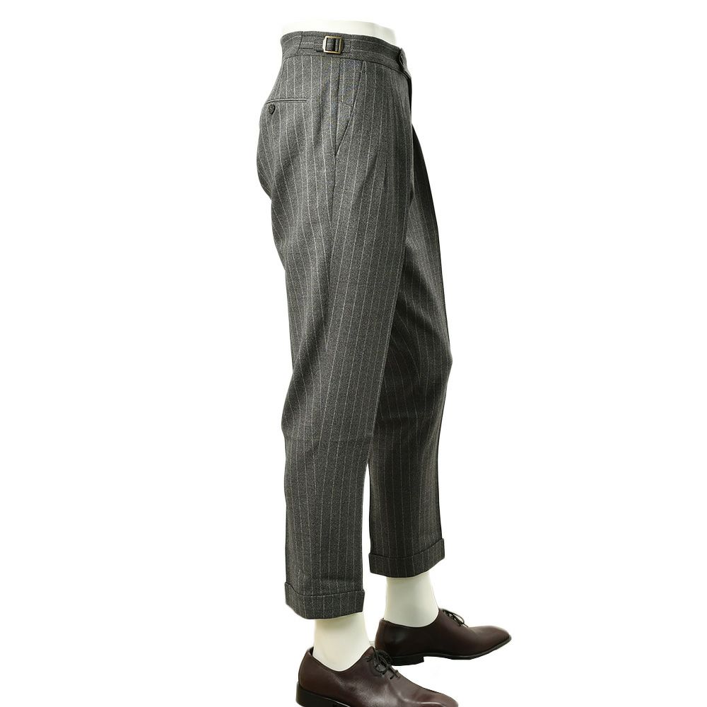 ベルウィッチBERWICHスラックスメンズSCOTCHスコッチ2インプリーツパンツハイツイストライトウールグレー×ホワイトアジャスター調節ワイドテーパードクロップド丈国内正規品でらでら公式ブランド