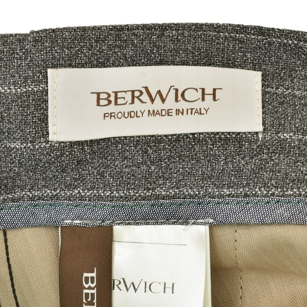 ベルウィッチBERWICHスラックスメンズSCOTCHスコッチ2インプリーツパンツハイツイストライトウールグレー×ホワイトアジャスター調節ワイドテーパードクロップド丈国内正規品でらでら公式ブランド