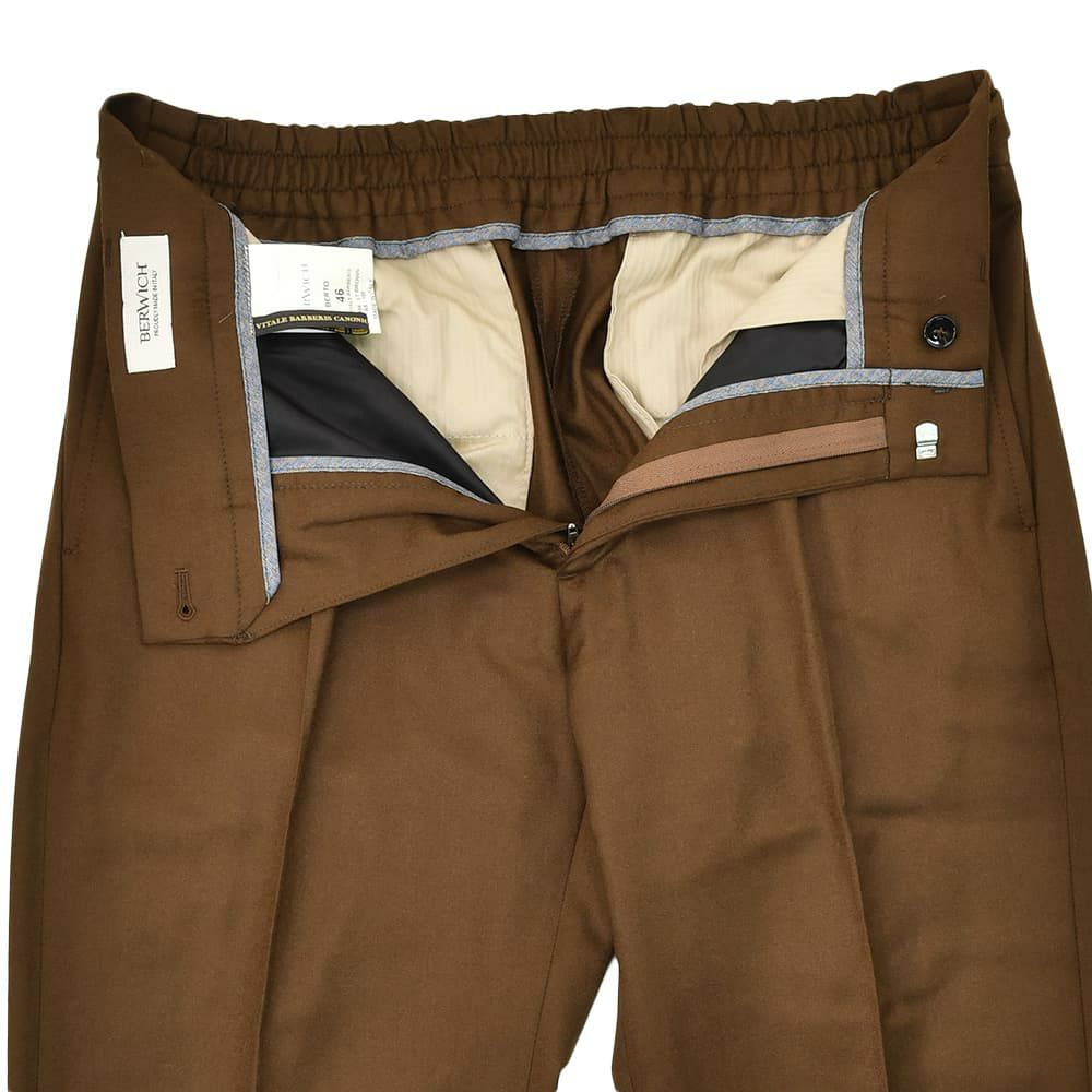 ベルウィッチBERWICHウールスラックスメンズBERTOベルト1プリーツパンツライトフランネル生地レッドブラウンシャーリング仕様サイドアジャスター釦国内正規品でらでら公式ブランド
