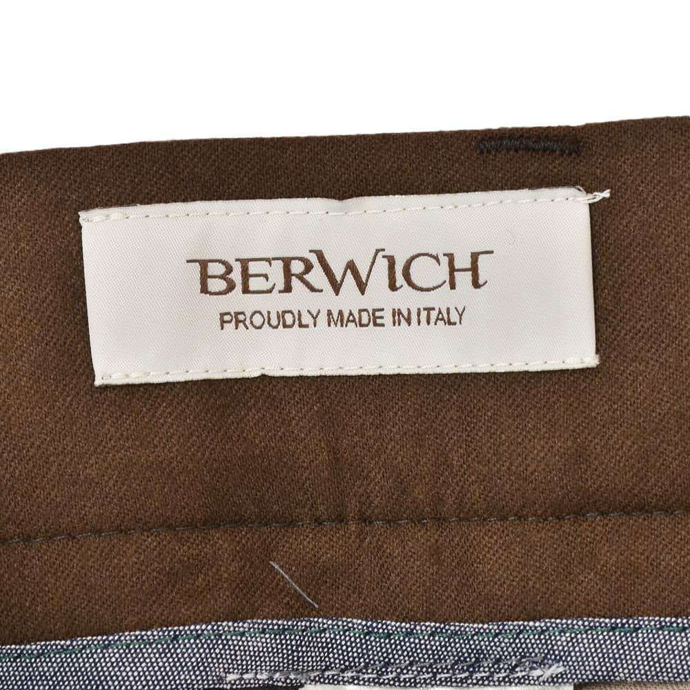 ベルウィッチBERWICHウールスラックスメンズBERTOベルト1プリーツパンツライトフランネル生地レッドブラウンシャーリング仕様サイドアジャスター釦国内正規品でらでら公式ブランド