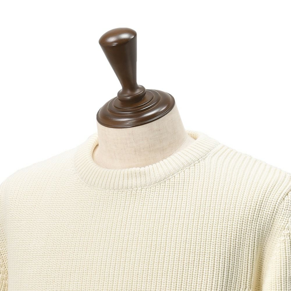 カネルKANELL長袖ニットメンズローゲージセーターリブ編みカンカルCANCALEクルーネックミルクオフホワイト無地オーガニックコットン国内正規品でらでら公式ブランド