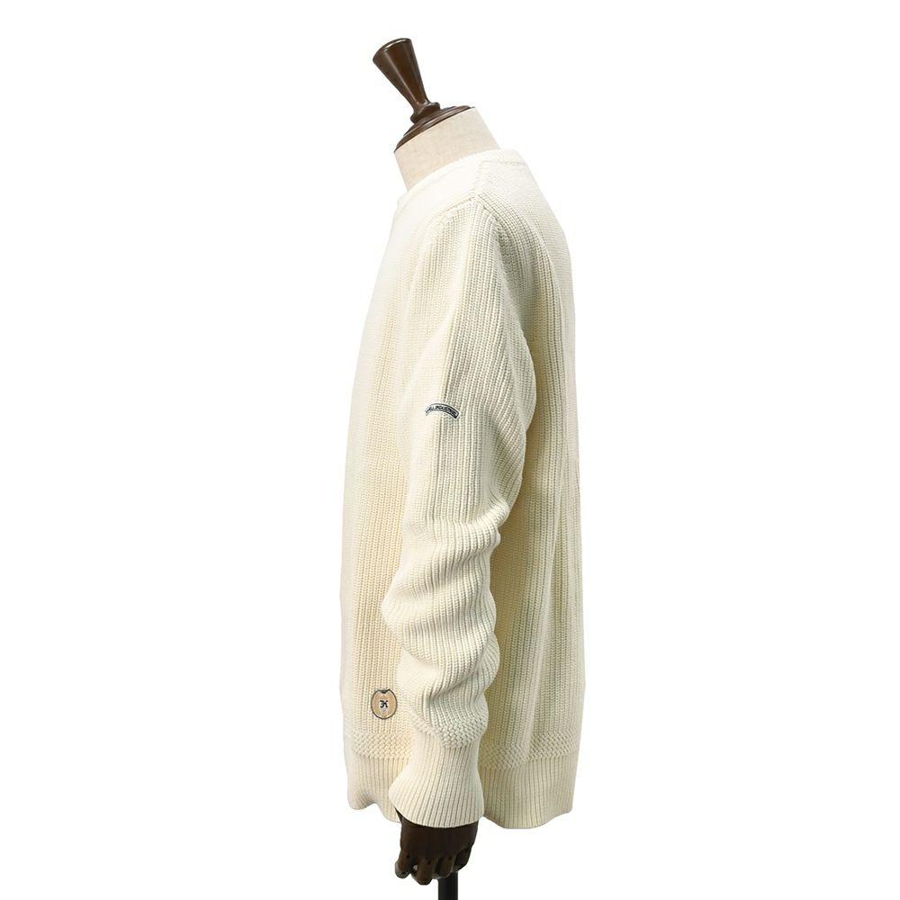 カネルKANELL長袖ニットメンズローゲージセーターリブ編みカンカルCANCALEクルーネックミルクオフホワイト無地オーガニックコットン国内正規品でらでら公式ブランド