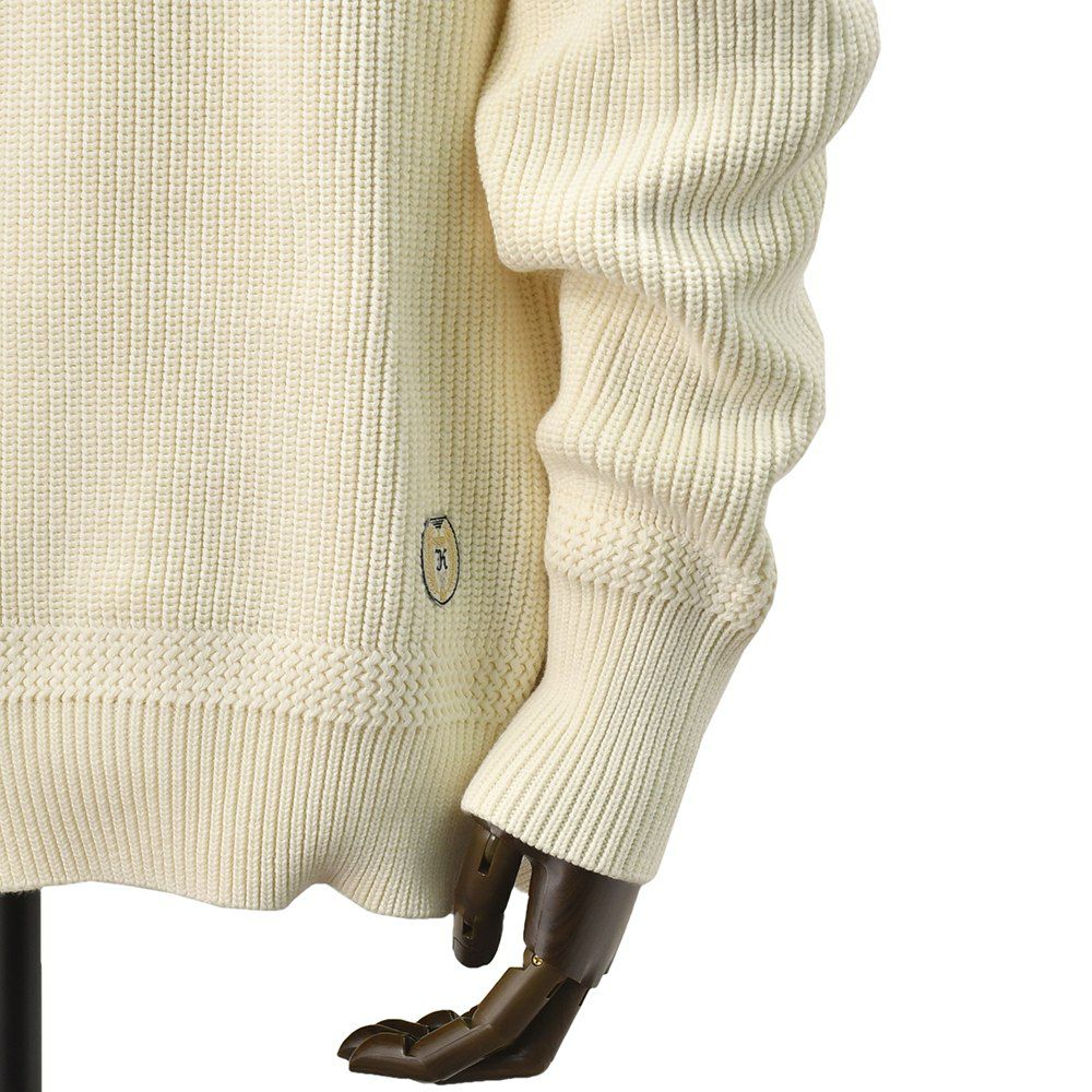 カネルKANELL長袖ニットメンズローゲージセーターリブ編みカンカルCANCALEクルーネックミルクオフホワイト無地オーガニックコットン国内正規品でらでら公式ブランド